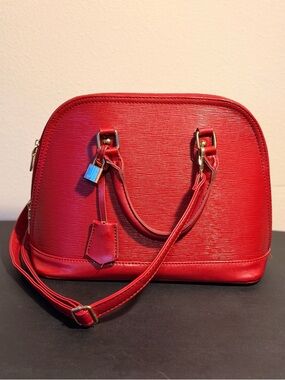 Womens Red Dome Satchel Bag - Classic Structured Crossbody